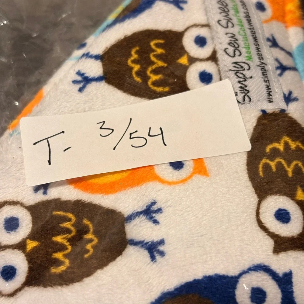 Simply Sew Sweet Security Blanket Kids OS Blue NWOT Owl Sensory Ribbon Lovey